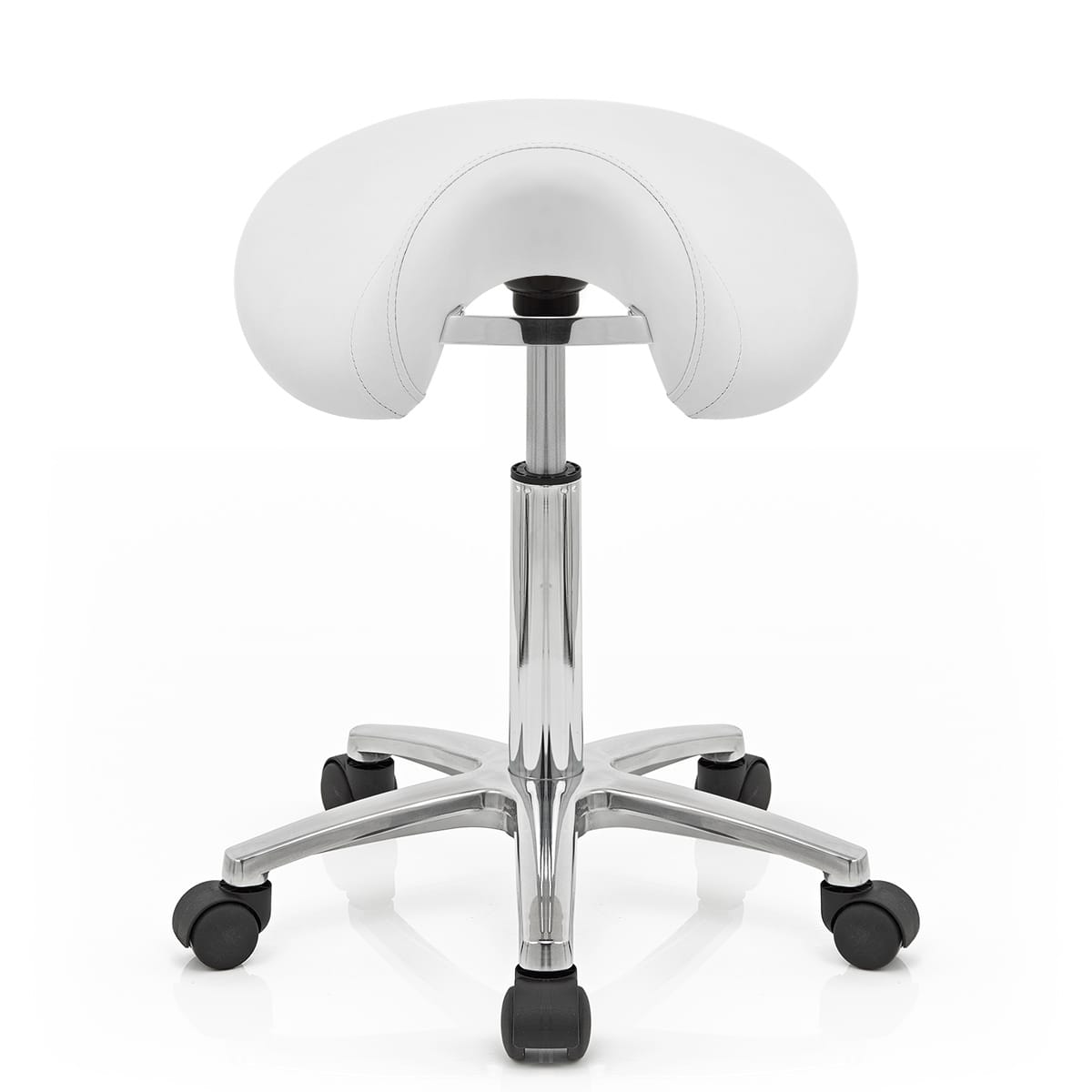 Sgabello con rotelle Ecopelle Cromato - Deluxe Saddle Bianco