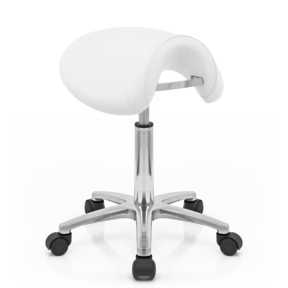 Sgabello con rotelle Ecopelle Cromato - Deluxe Saddle Bianco