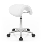 Sgabello con rotelle Ecopelle Cromato - Deluxe Saddle Bianco