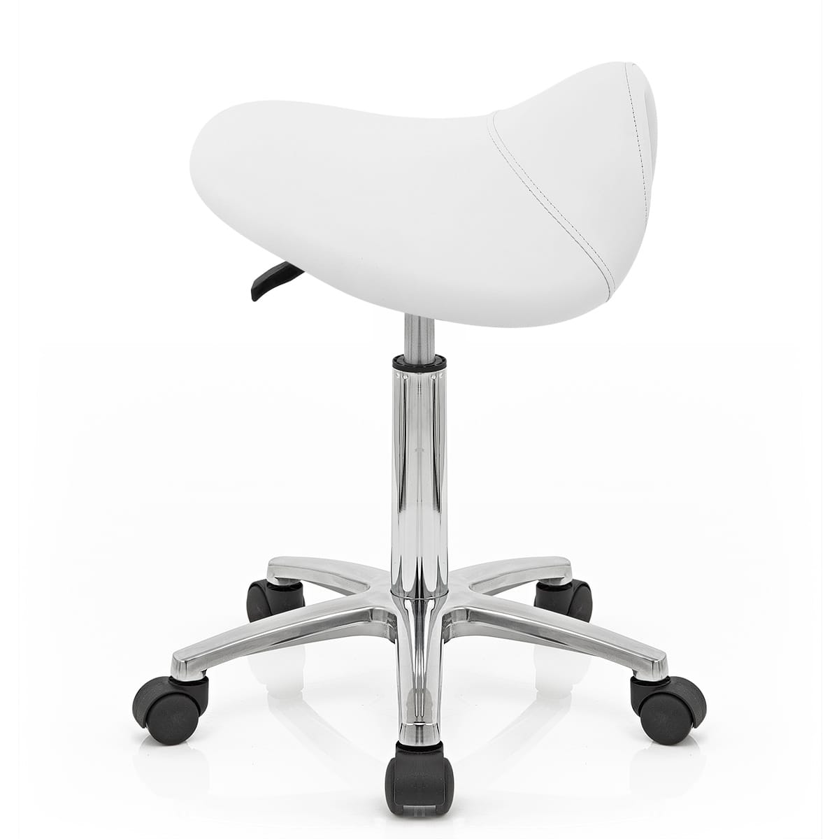 Sgabello con rotelle Ecopelle Cromato - Deluxe Saddle Bianco