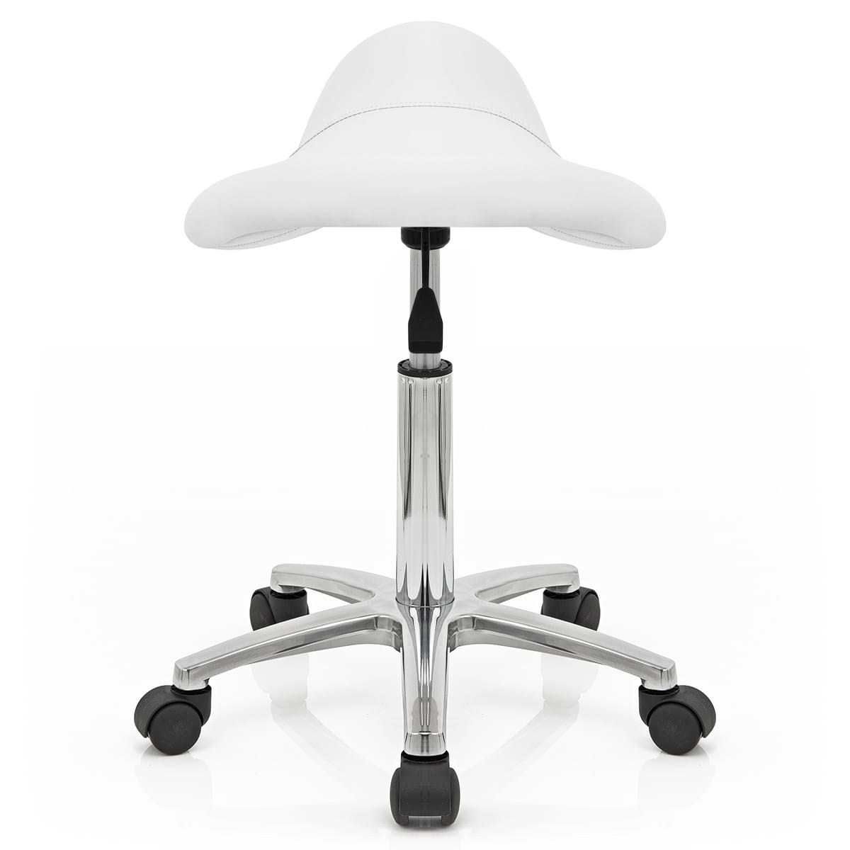 Sgabello con rotelle Ecopelle Cromato - Deluxe Saddle Bianco