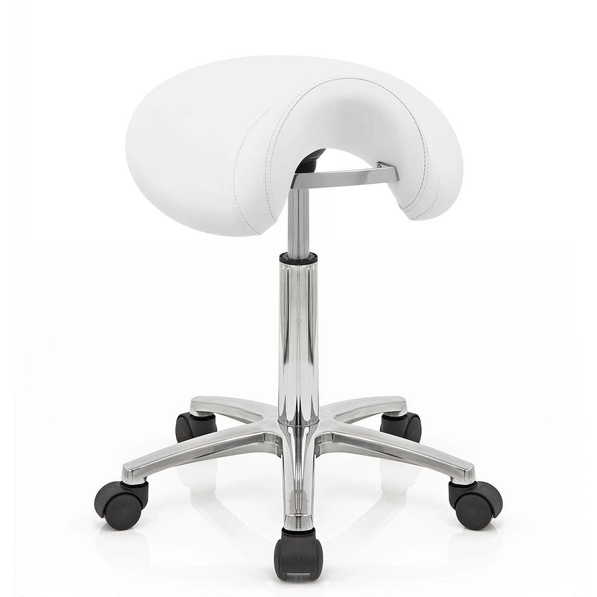 Sgabello con rotelle Ecopelle Cromato - Deluxe Saddle Bianco