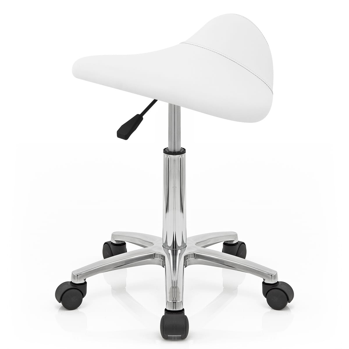 Sgabello con rotelle Ecopelle Cromato - Deluxe Saddle Bianco