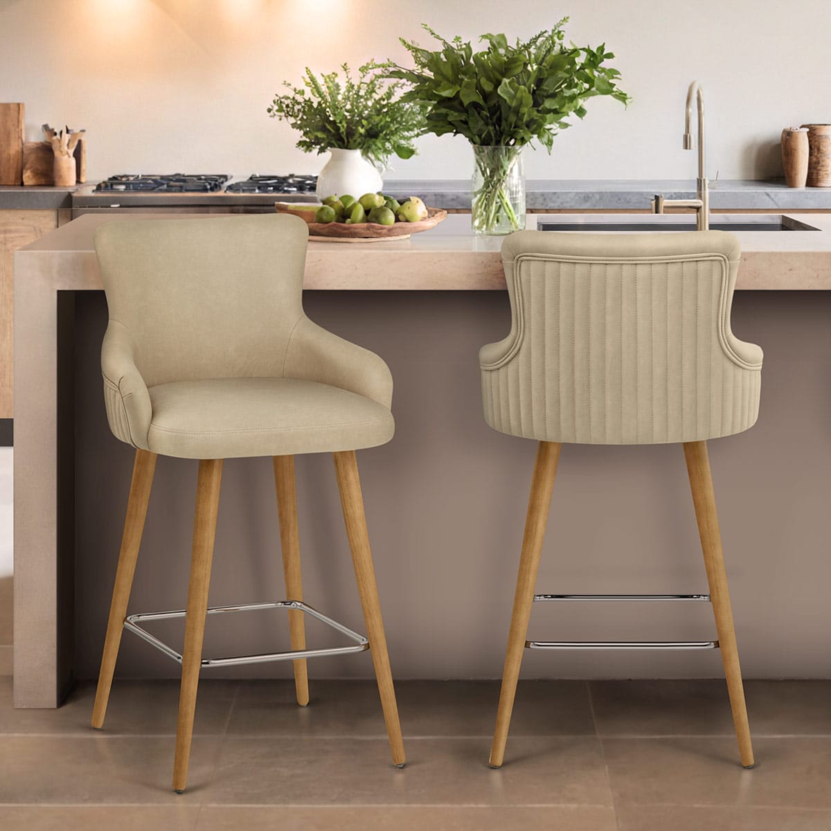 Sgabello Ecopelle - Diablo Legno Crema
