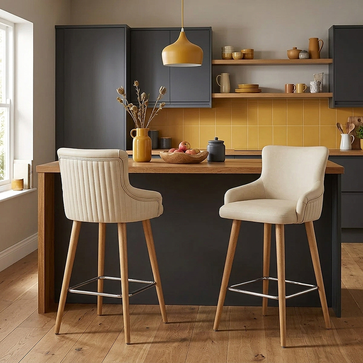 Sgabello Ecopelle - Diablo Legno Crema