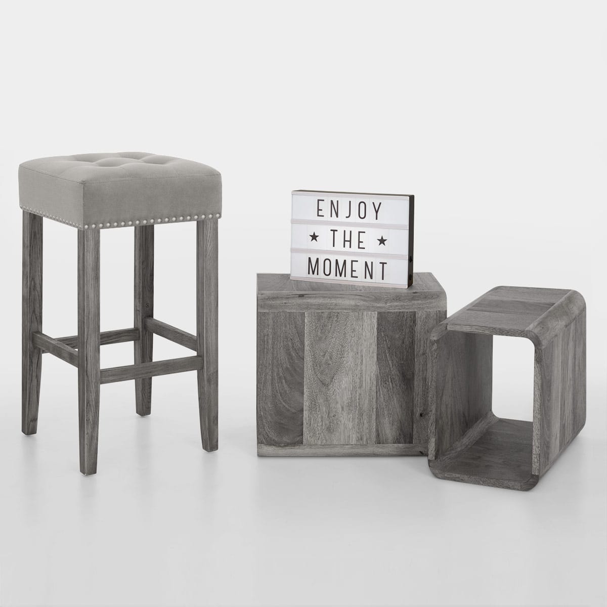 Sgabello Velluto Legno - Dove Grigio