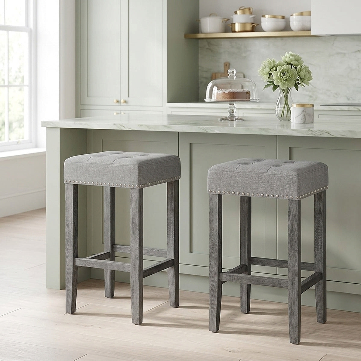 Sgabello Tessuto Legno - Dove Grigio