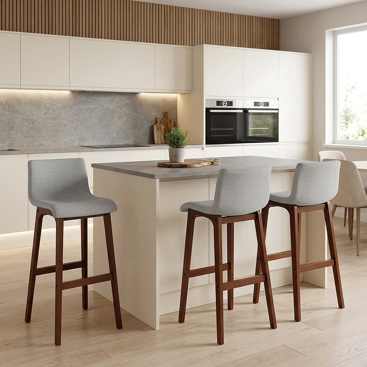 Sgabello Tessuto Legno - Drift Noce e Grigio Chiaro