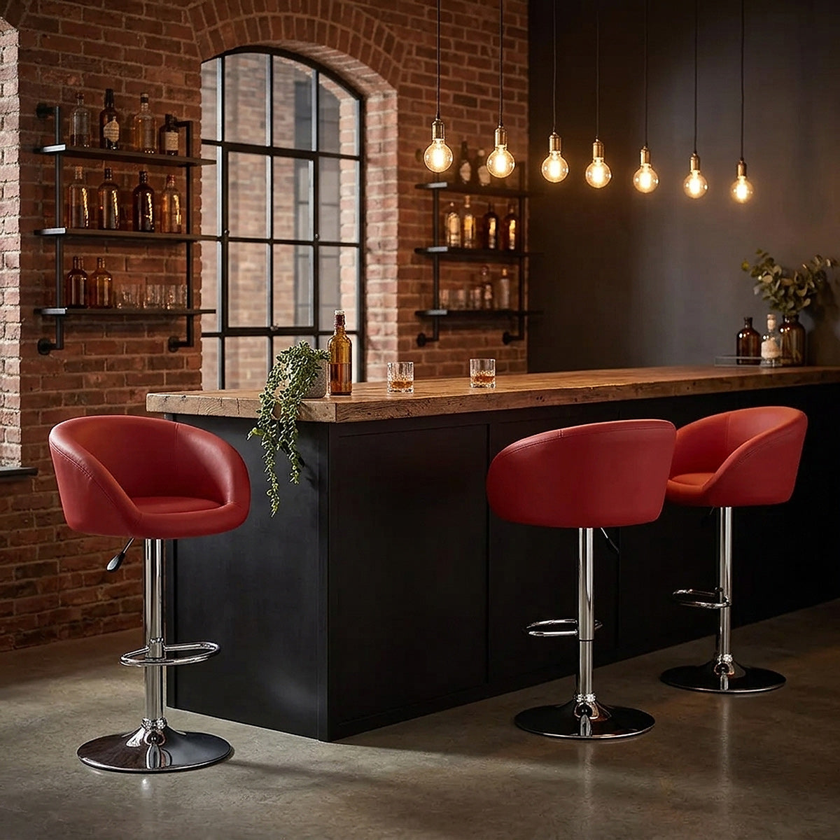 Sgabello Ecopelle Cromato - Eclipse Rosso
