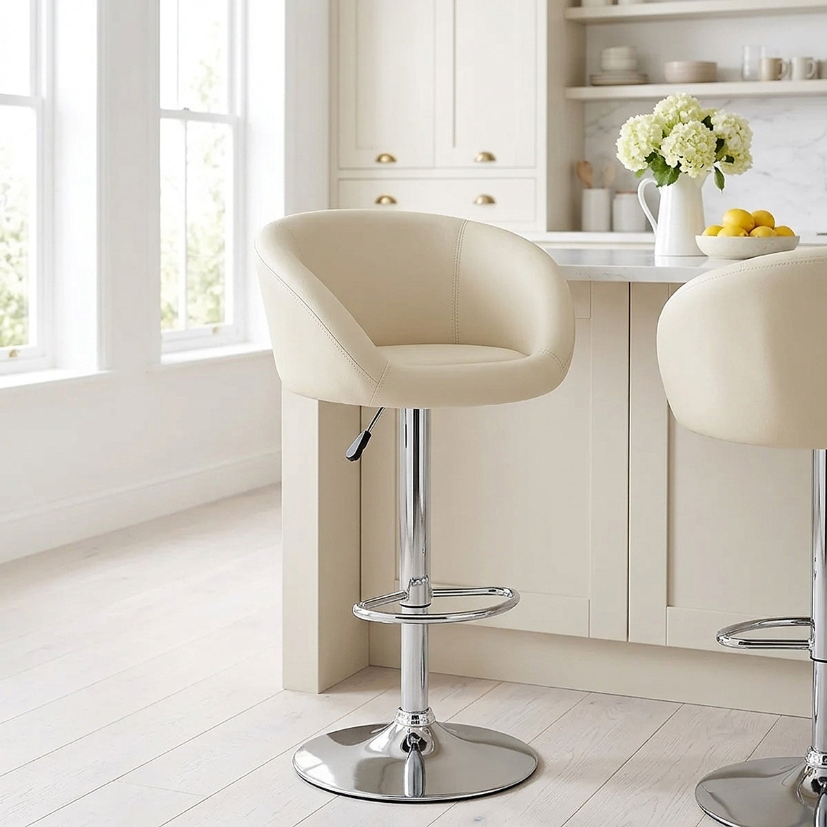 Sgabello Ecopelle Cromato - Eclipse Crema
