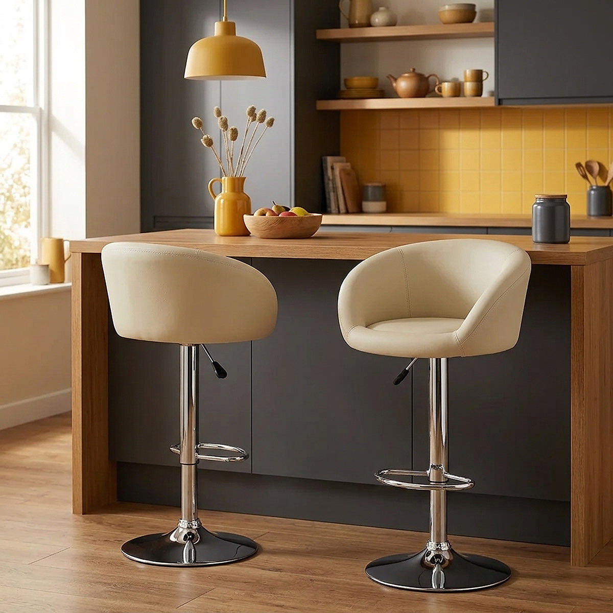 Sgabello Ecopelle Cromato - Eclipse Crema