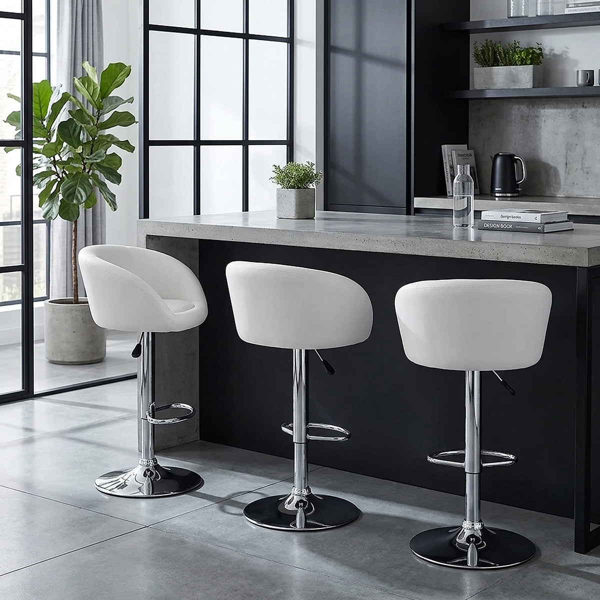 Sgabello Ecopelle Cromato - Eclipse Bianco