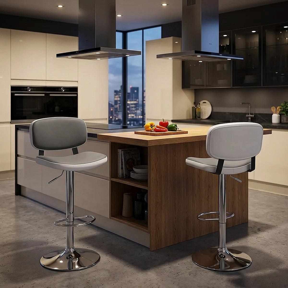 Sgabello Similpelle Cromato - Edge Grigio