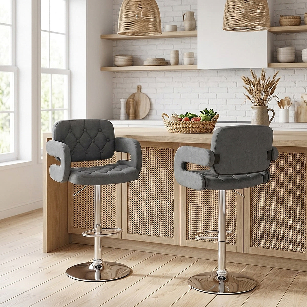 Sgabello Tessuto Cromato - Encore Grigio Scuro