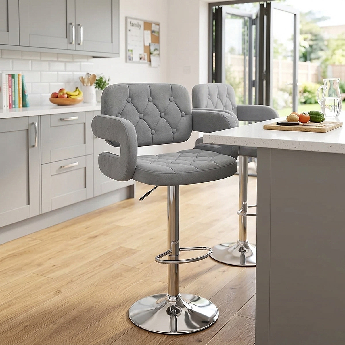 Sgabello Tessuto Cromato - Encore Grigio Chiaro