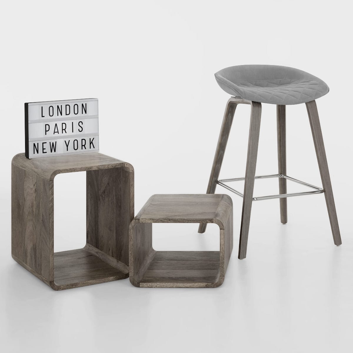 Sgabello Velluto Legno - Epic Grigio