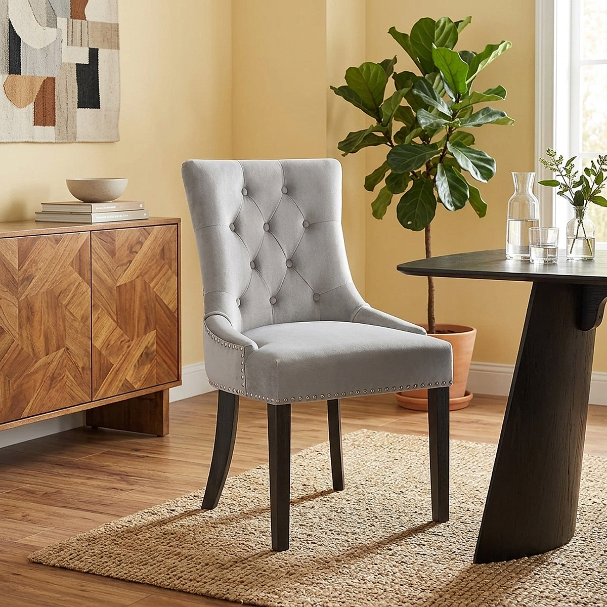 Sedia Velluto Legno - Etienne Grigio