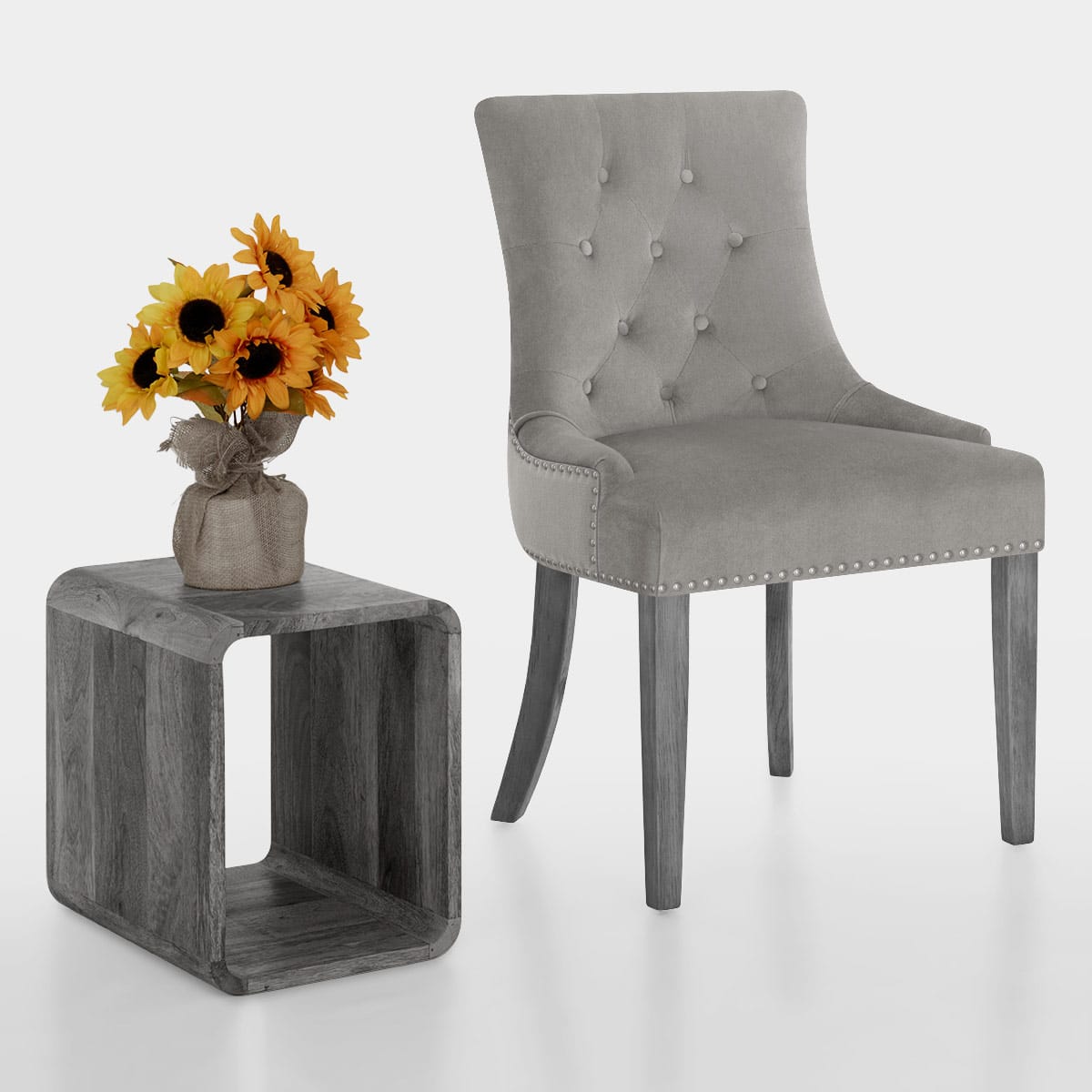 Sedia Velluto Legno - Etienne Grigio