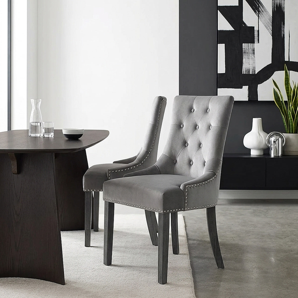 Sedia Velluto Legno - Etienne Grigio