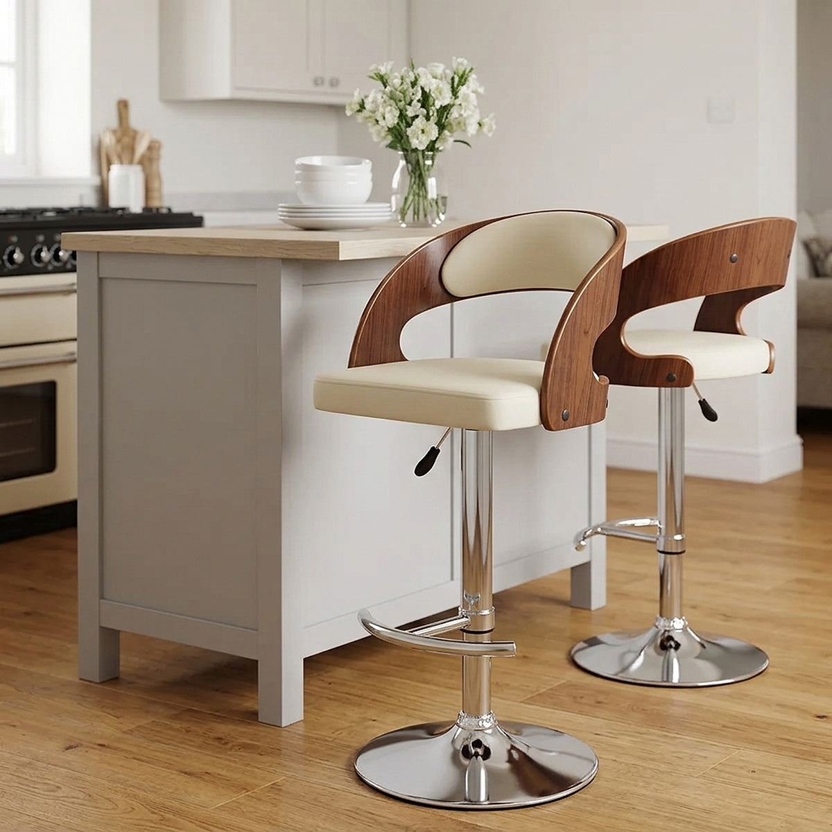 Sgabello Legno Cromato - Eve Noce Crema