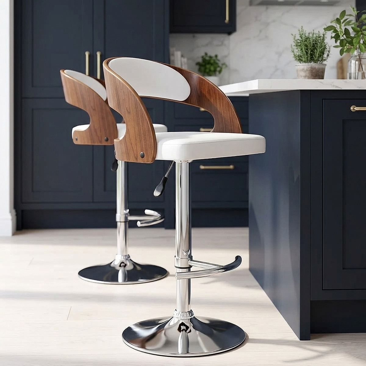 Sgabello Legno Cromato - Eve Noce Bianco