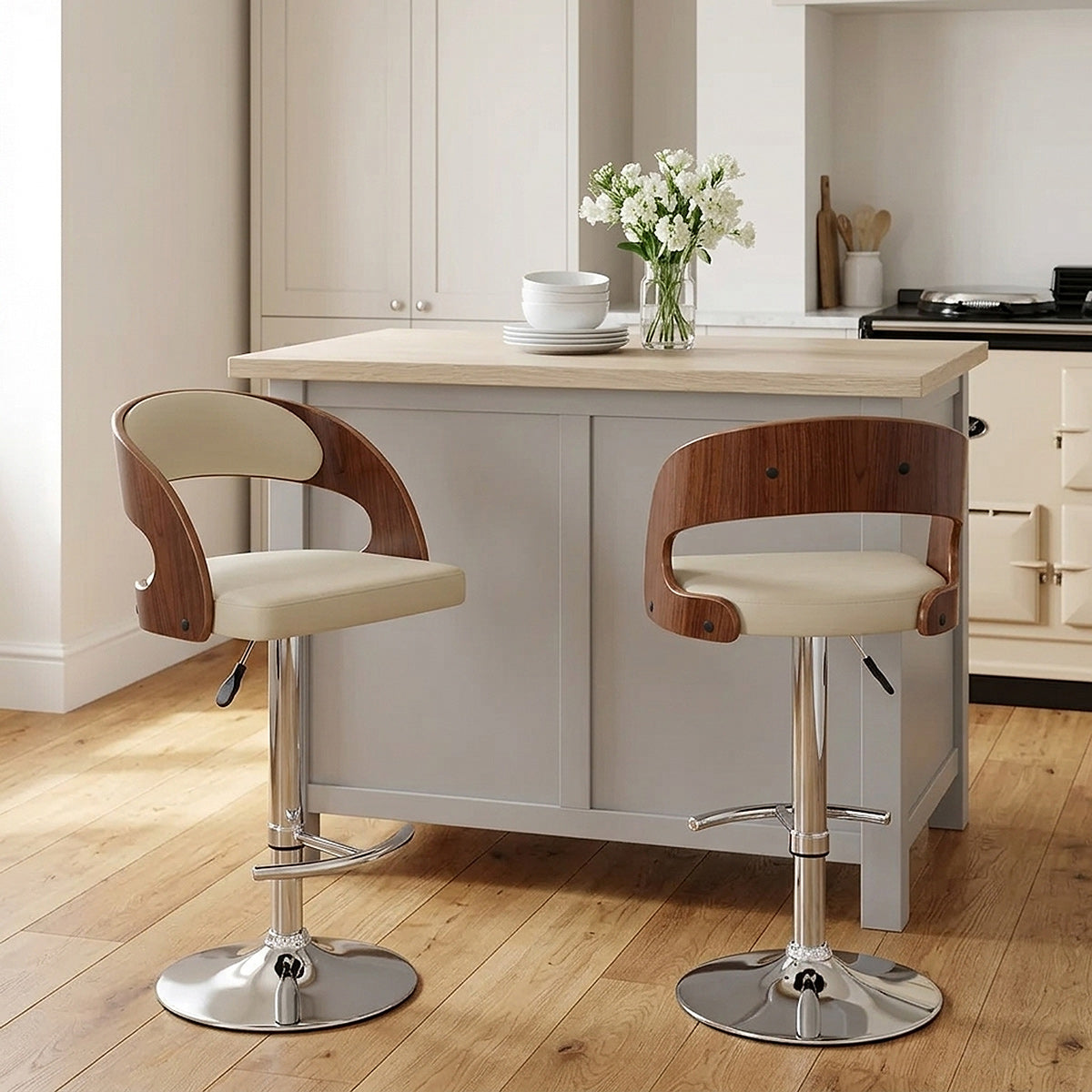 Sgabello Legno Cromato - Eve Noce Crema