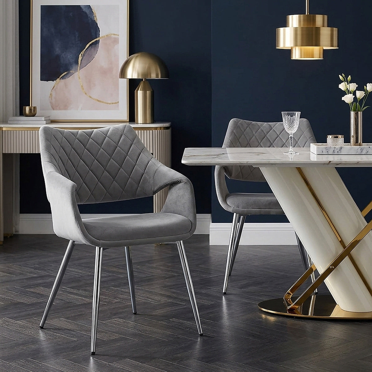 Sedia Velluto Cromato - Fairfield Grigio