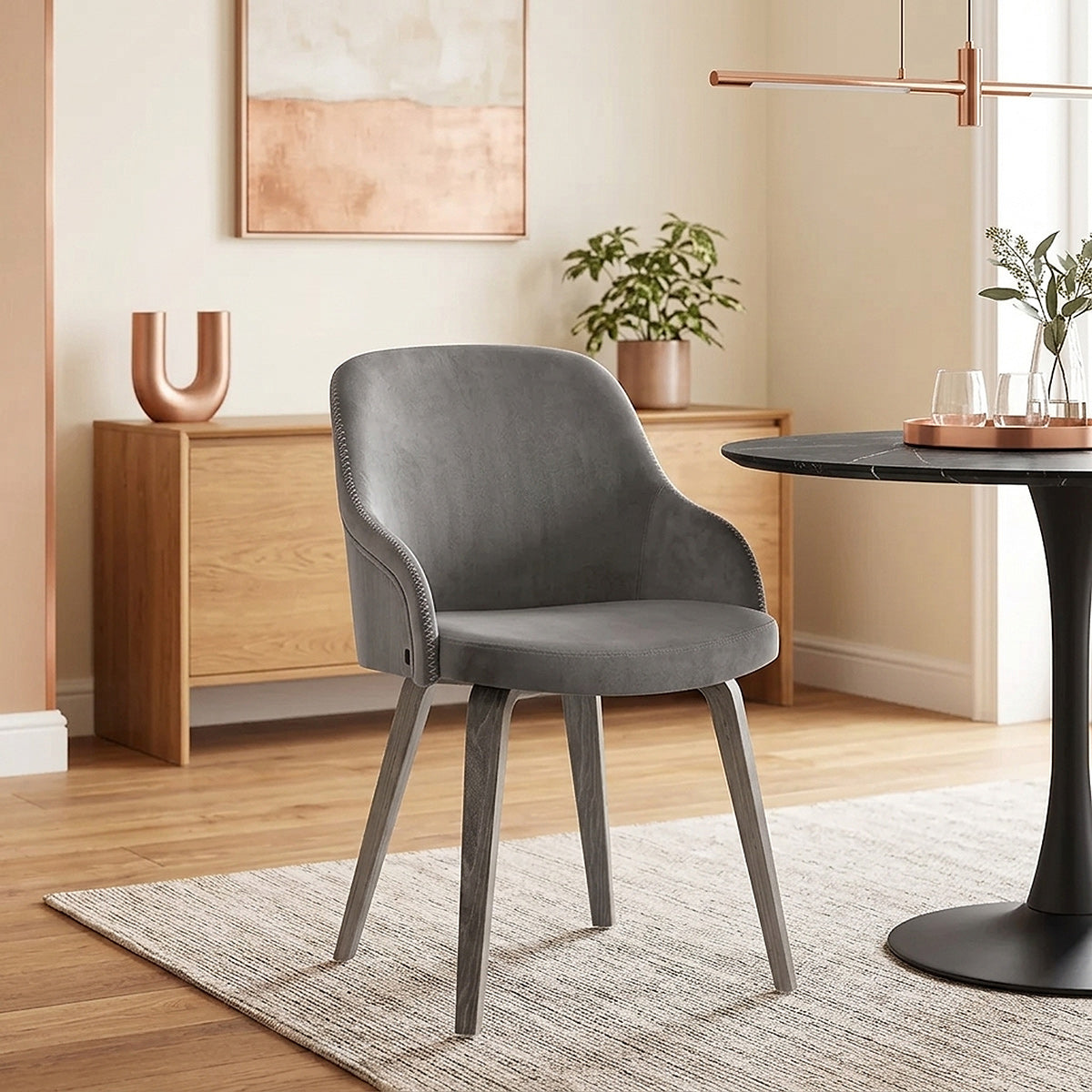 Sedia Legno - Fusion Velluto Grigio