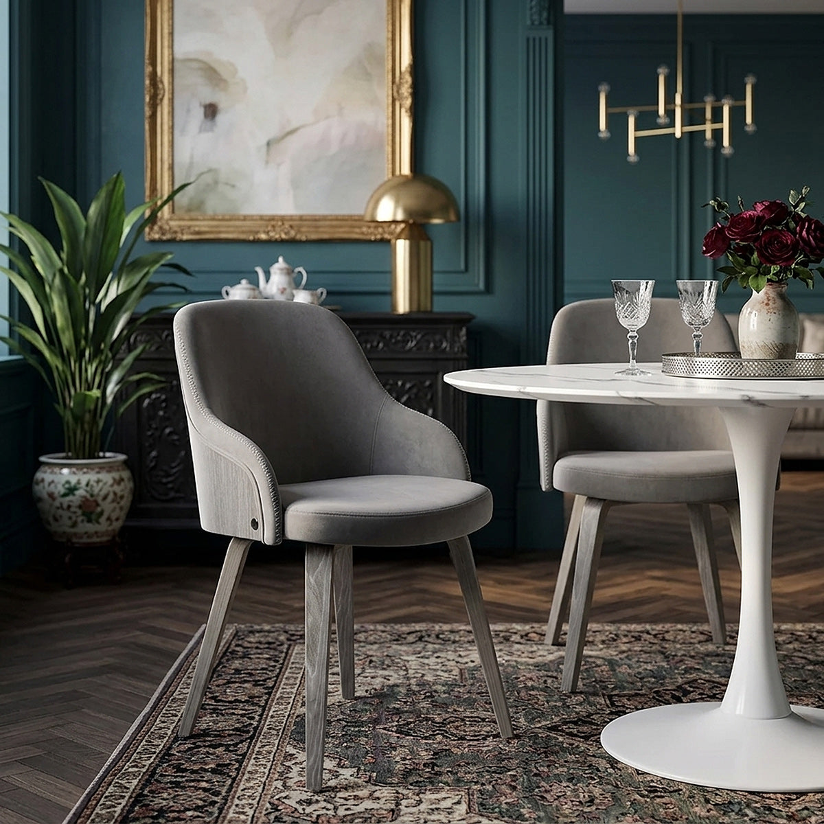Sedia Legno - Fusion Velluto Grigio