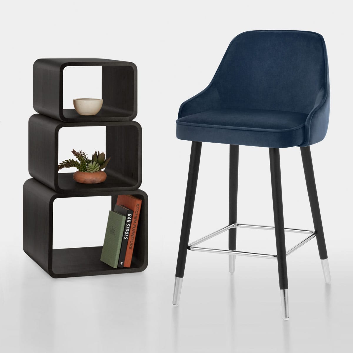Sgabello Velluto Legno - Glam Blu