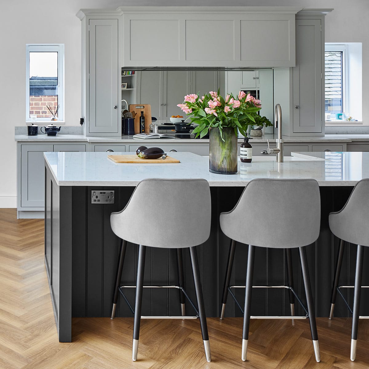 Sgabello Velluto Legno - Glam Grigio