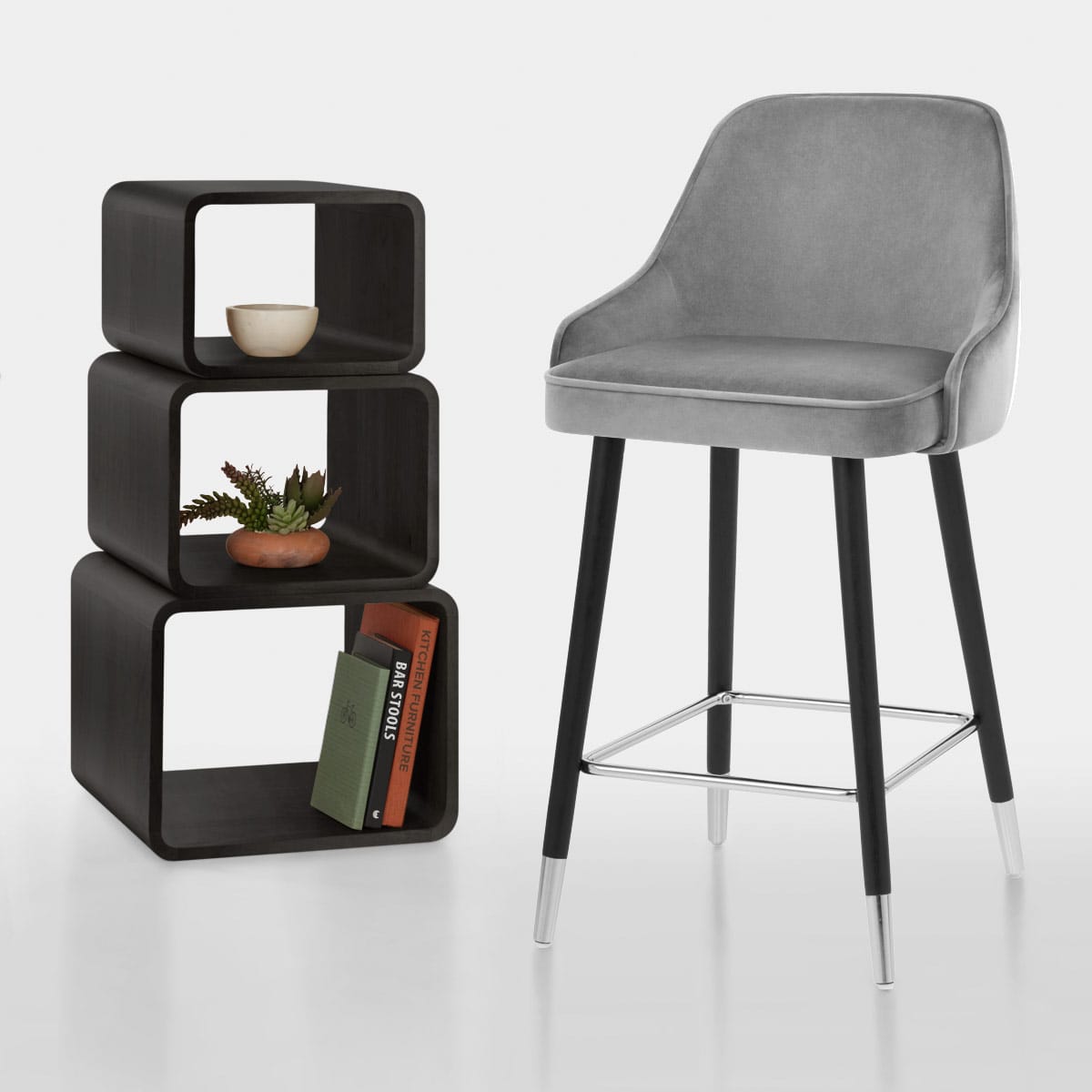 Sgabello Velluto Legno - Glam Grigio