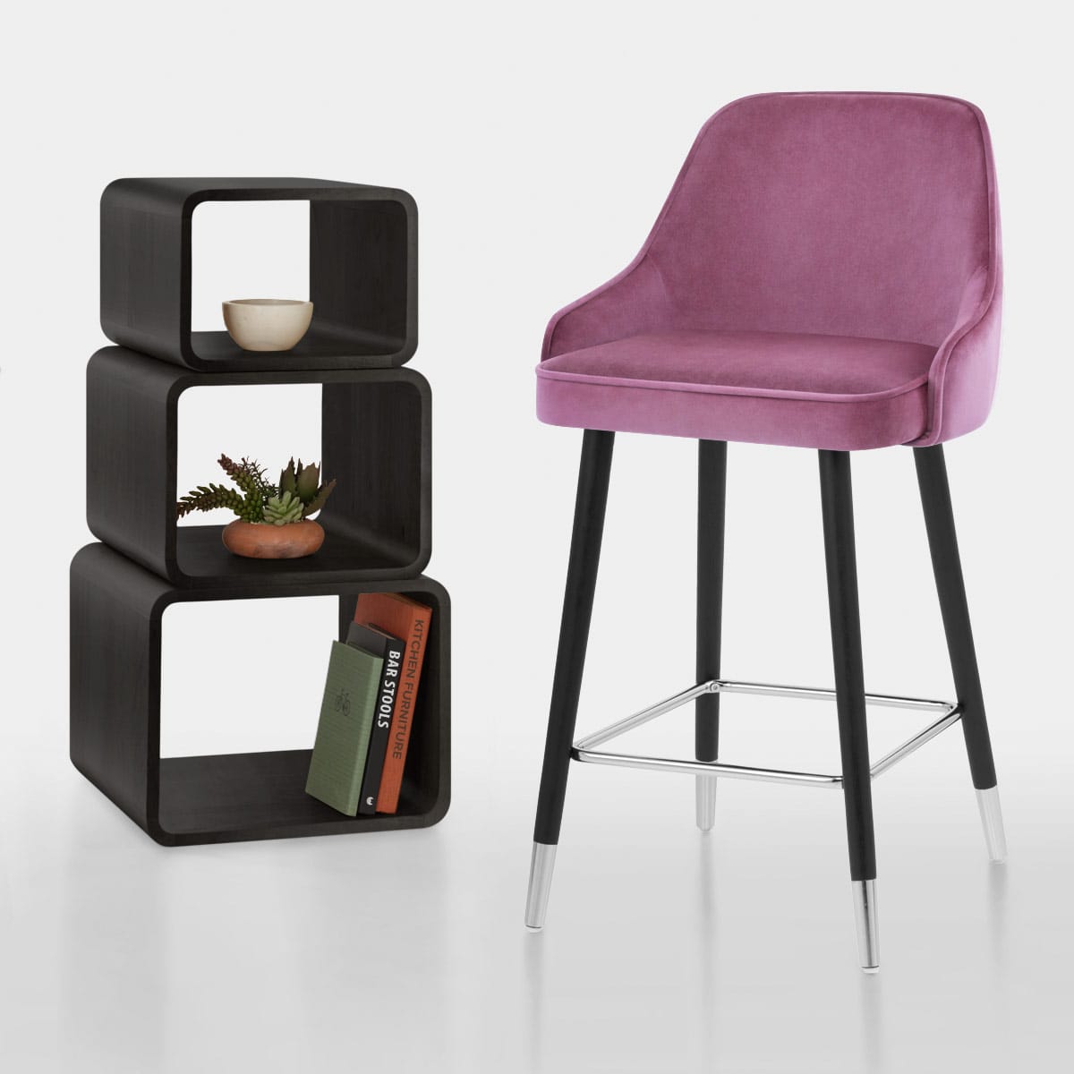Sgabello Velluto Legno - Glam Viola