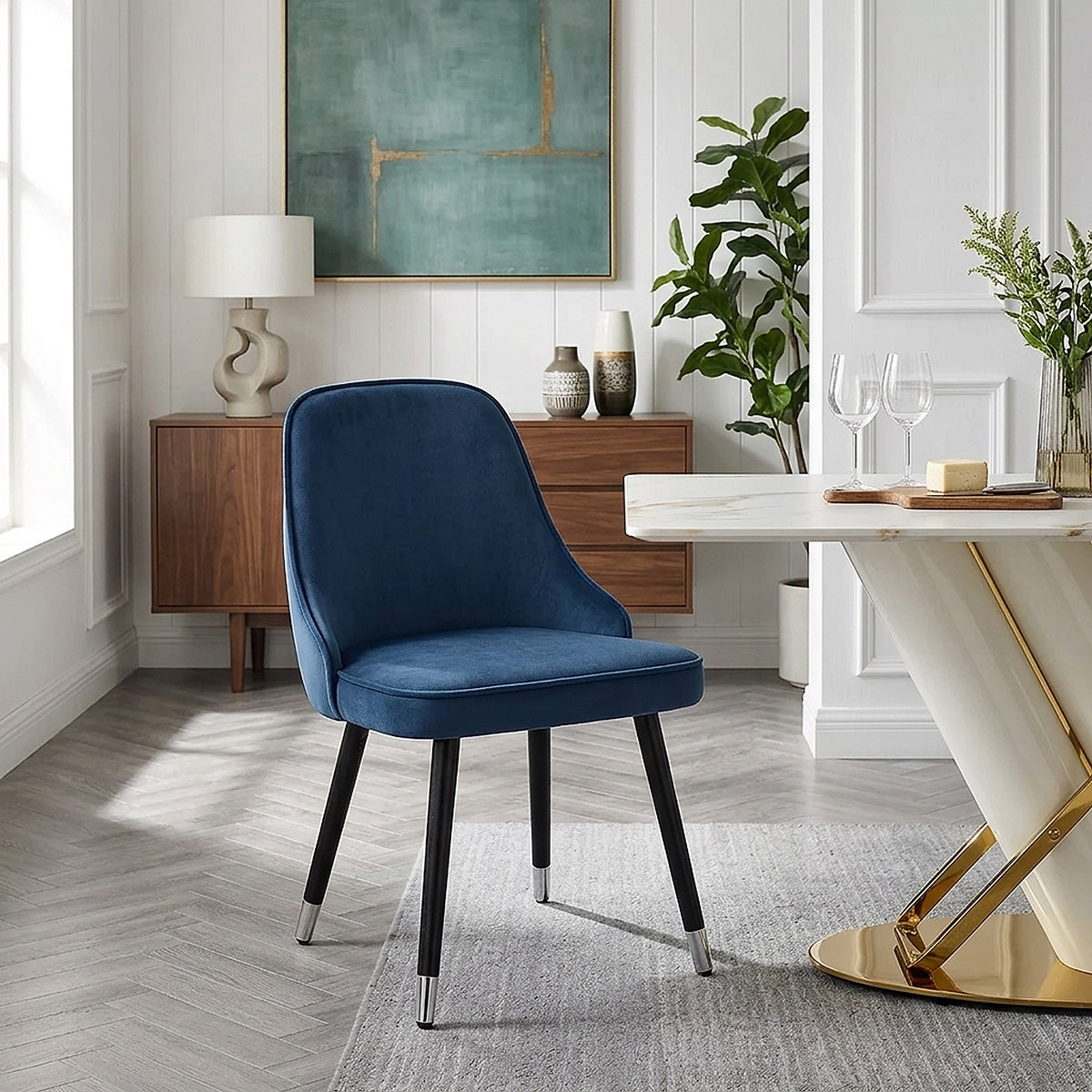 Sedia da pranzo Velluto Legno - Glam Blu