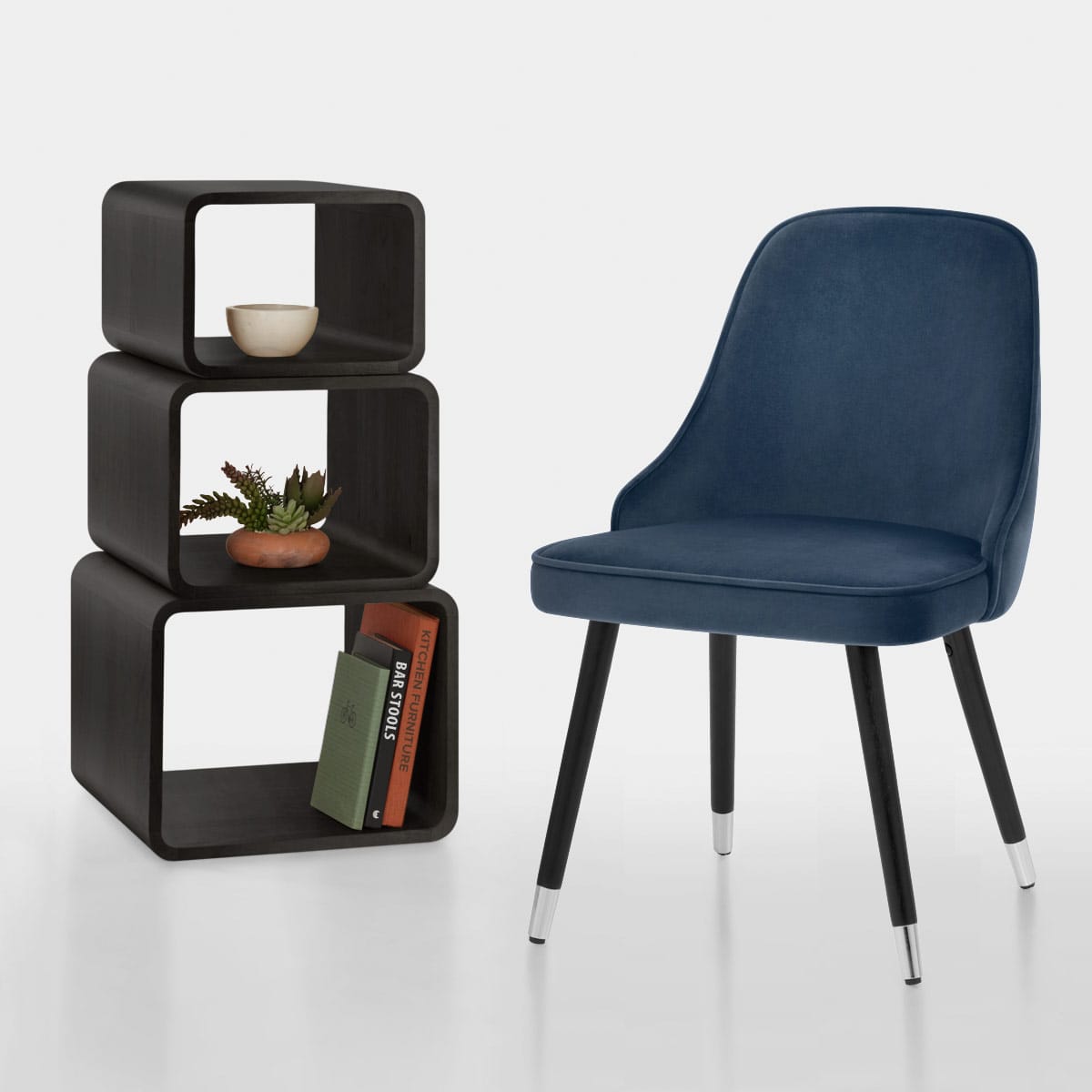 Sedia da pranzo Velluto Legno - Glam Blu