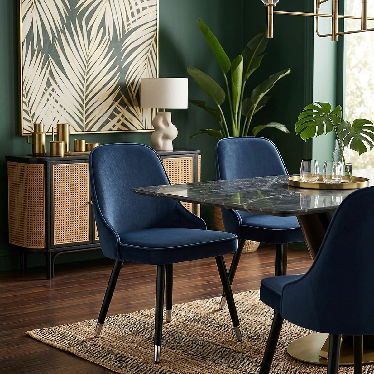 Sedia da pranzo Velluto Legno - Glam Blu