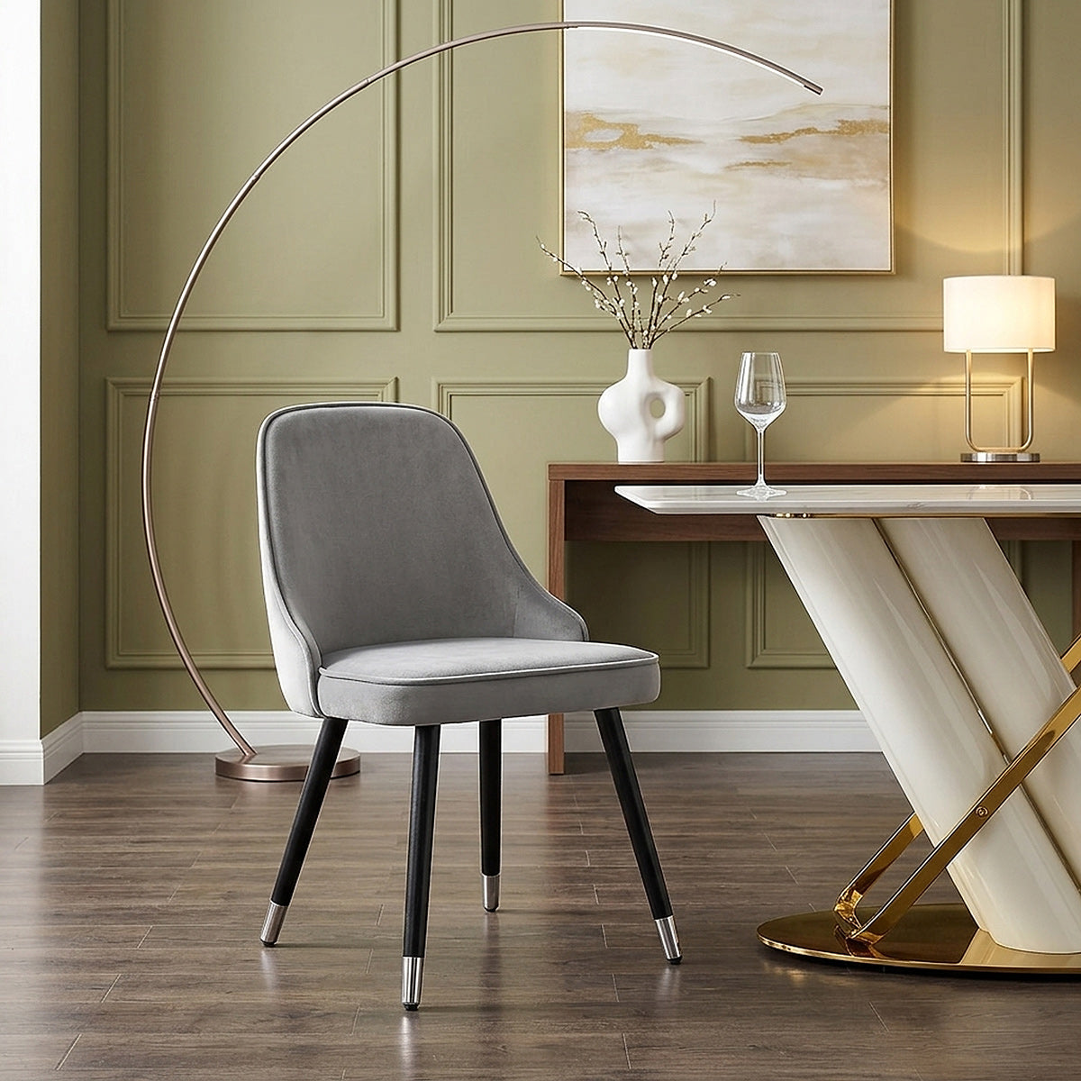 Sedia da pranzo Velluto Legno - Glam Grigio