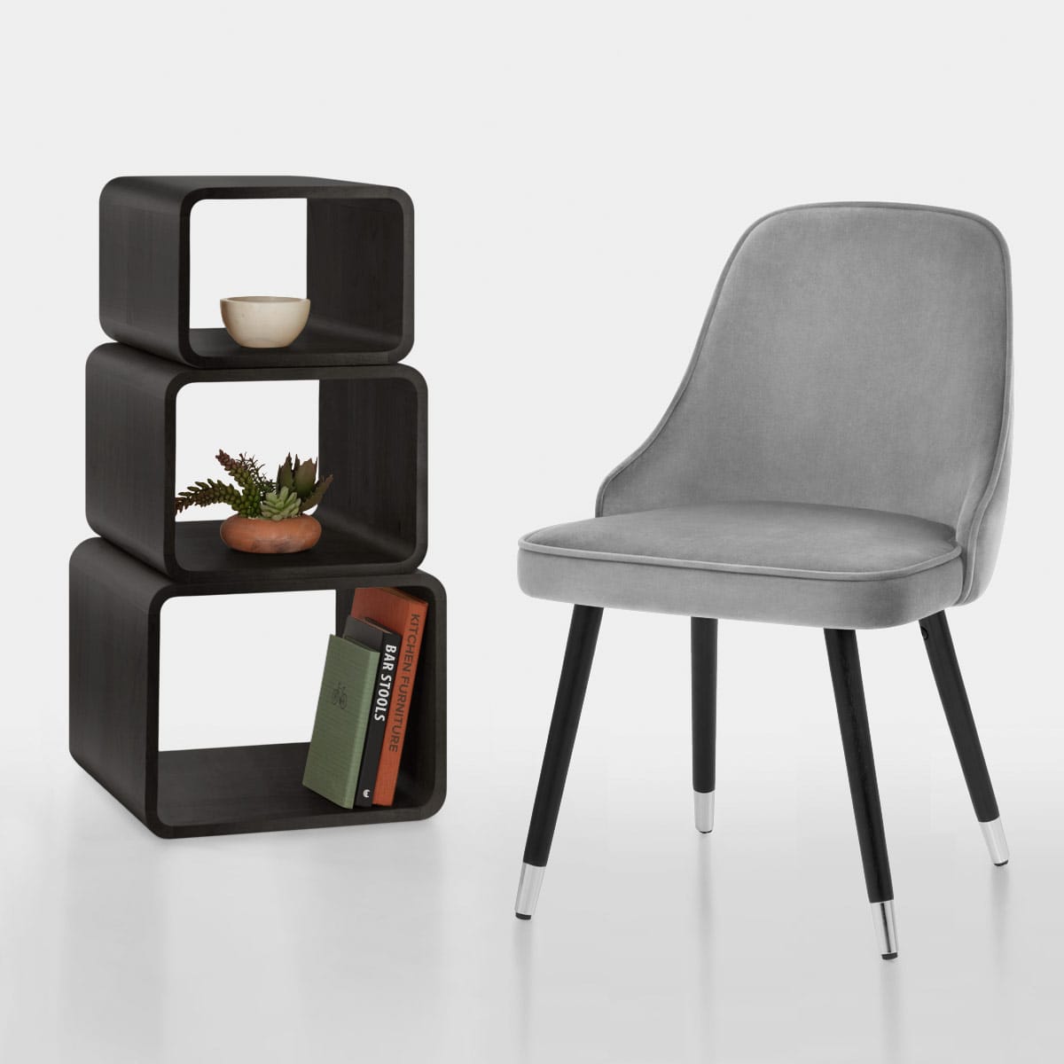 Sedia da pranzo Velluto Legno - Glam Grigio