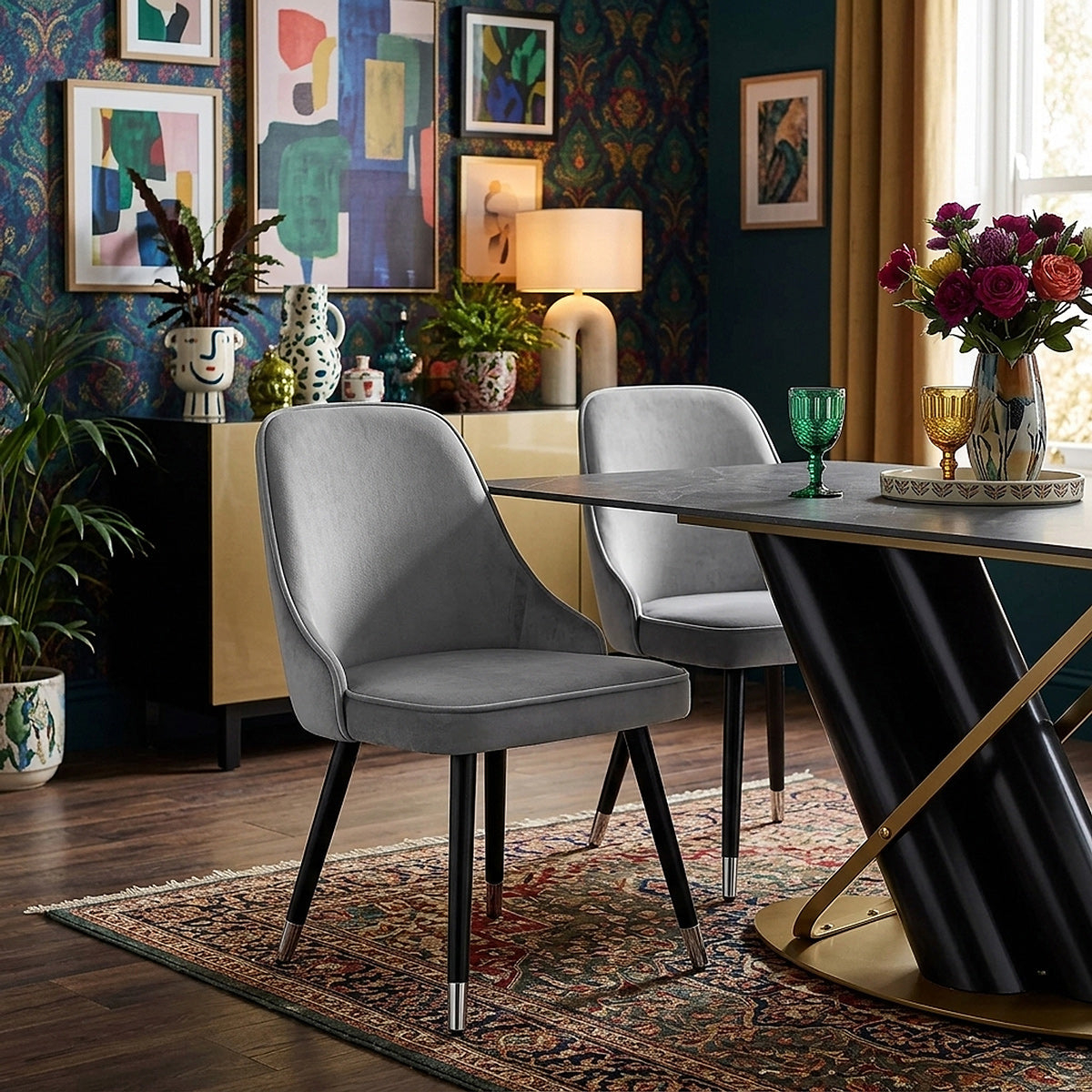 Sedia da pranzo Velluto Legno - Glam Grigio