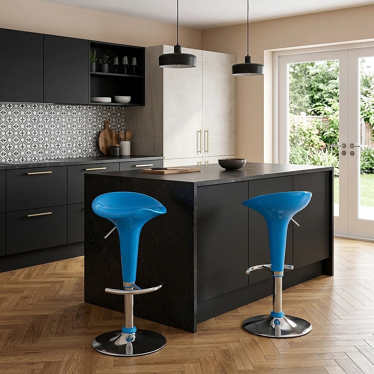 Sgabello Plastica Cromato - Gloss Coco Blu