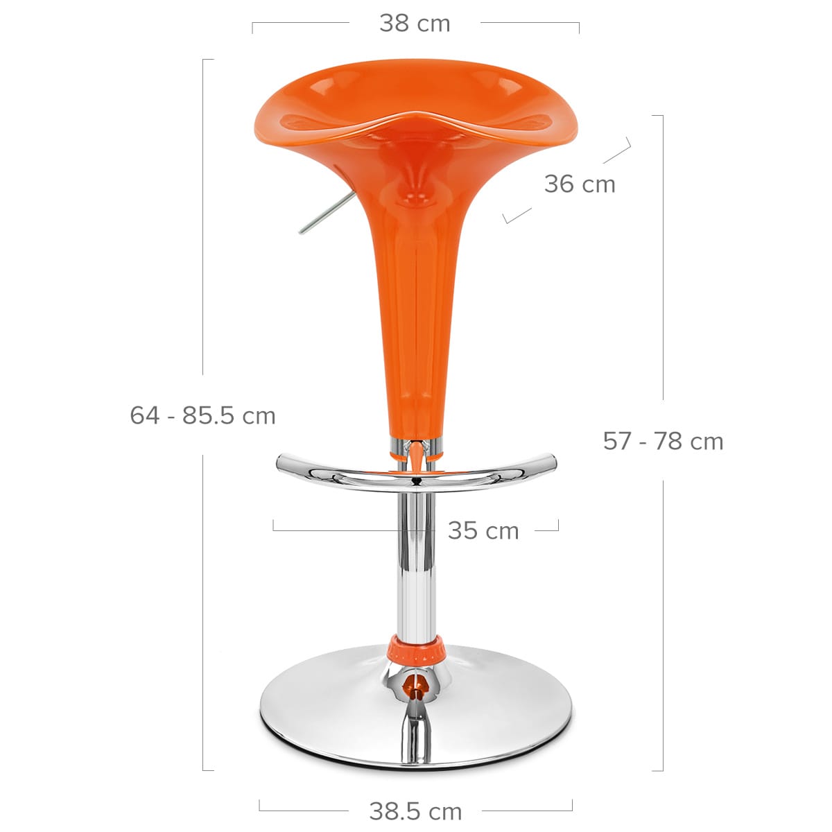 Sgabello Plastica Cromato - Gloss Coco Arancione