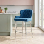 Sgabello Velluto Cromato - Grace Blu