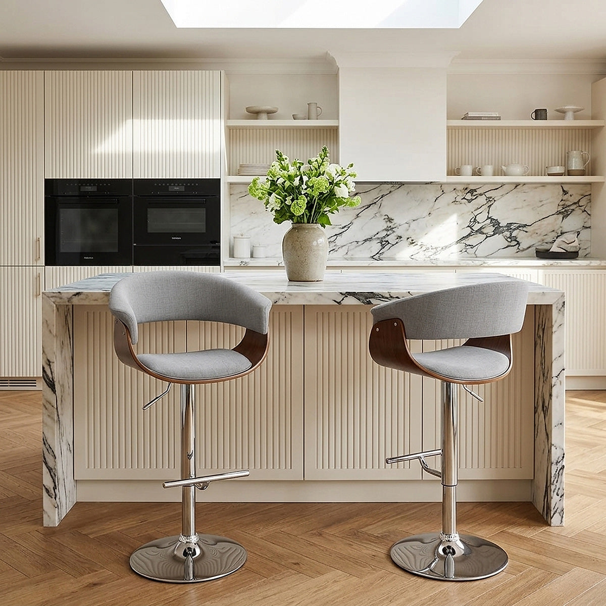 Sgabello Tessuto Legno - Grafton Grigio