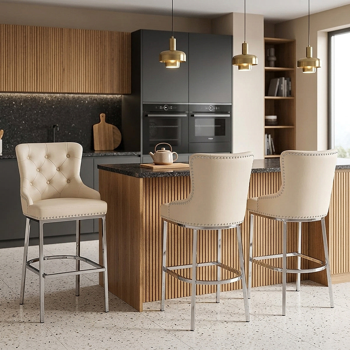 Sgabello Ecopelle Cromato - Grange Crema