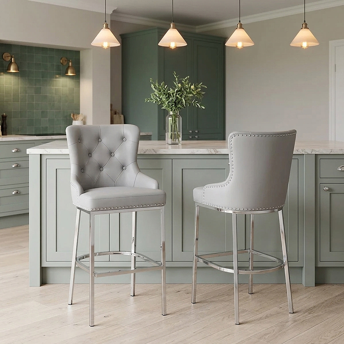Sgabello Ecopelle Cromato - Grange Grigio