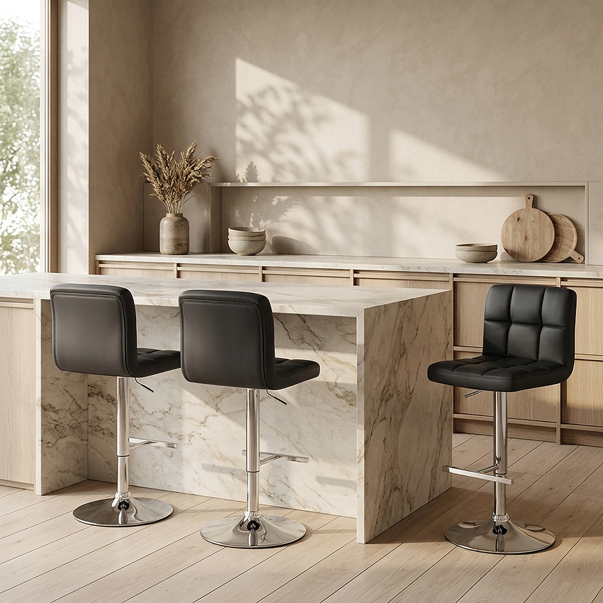 Sgabello Ecopelle Cromato - Grid Nero