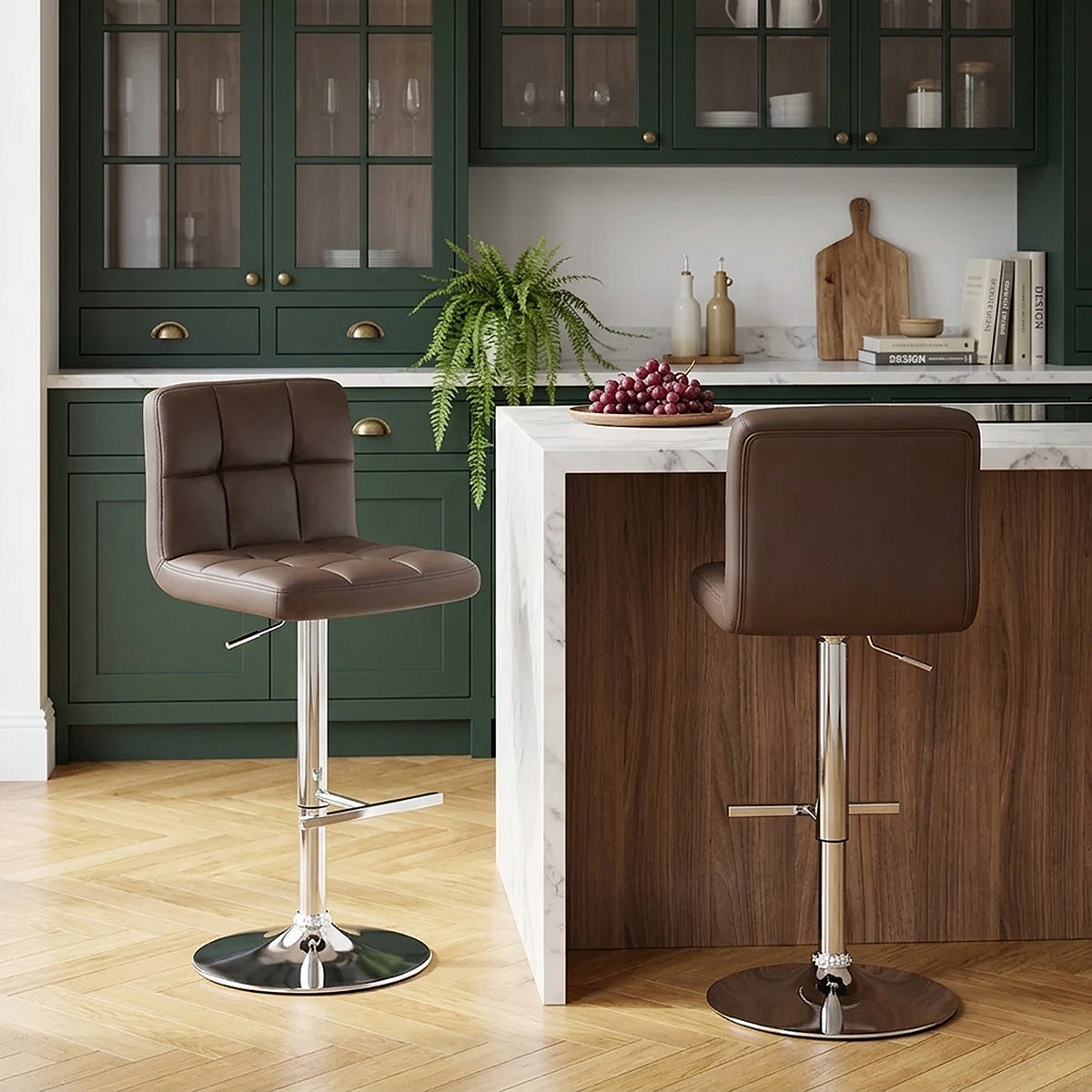 Sgabello Ecopelle Cromato - Grid Marrone