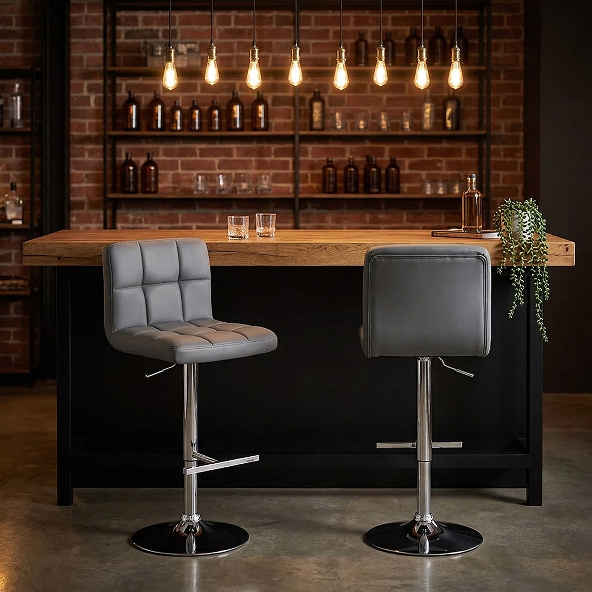 Sgabello Ecopelle Cromato - Grid Grigio