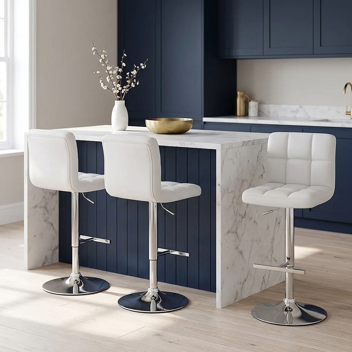 Sgabello Ecopelle Cromato - Grid Offerta Speciale Bianco