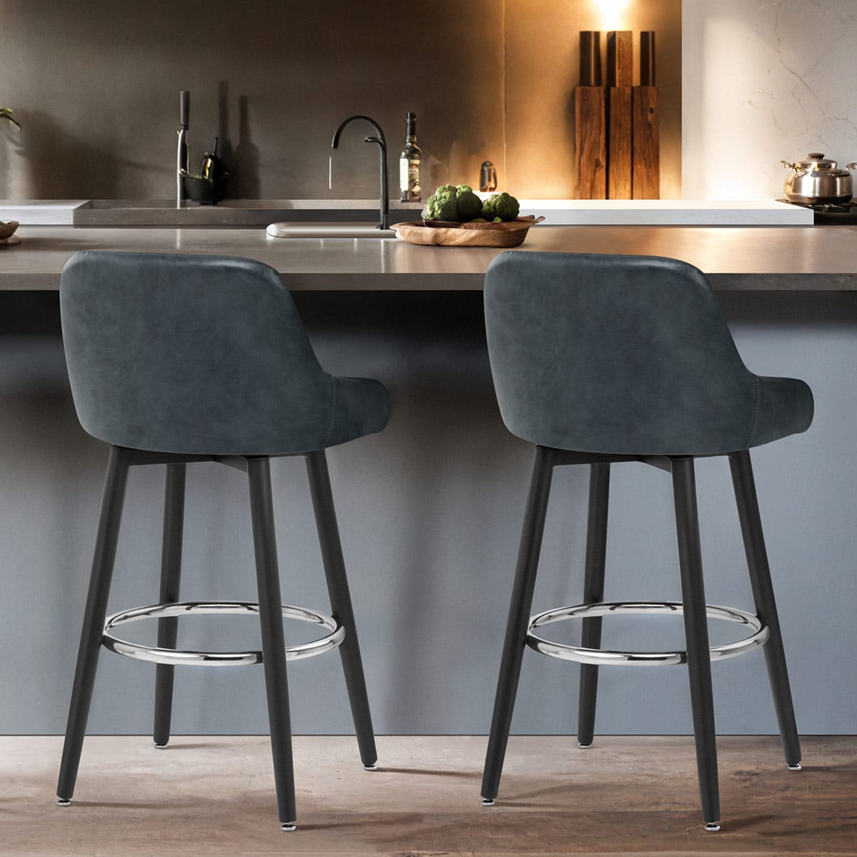 Sgabello Ecopelle Antica Legno - Hamilton Blu Scuro